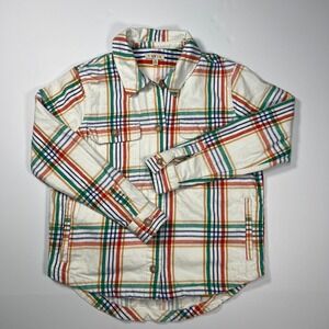 Molly Yeh Flannel Plaid Shirt Jacket Womens XS White Rainbow Shacket Cotton